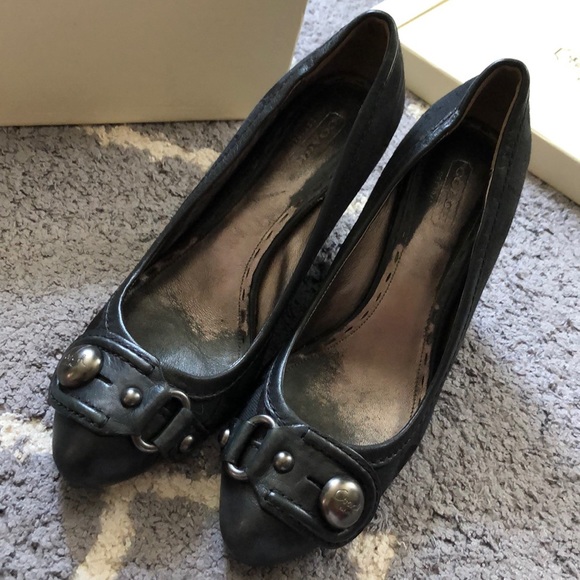 Coach💗black canvas wedge heel size 7.5 - Picture 2 of 7